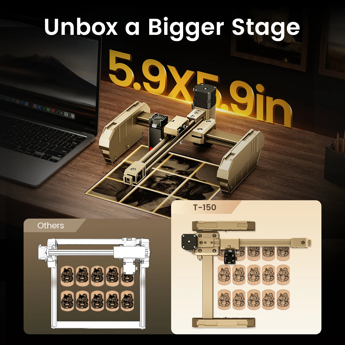 Máquina grabadora láser portátil Algolaser T150, máquina de grabado con corte láser DIY, grabado de logotipo, madera pintada, vidrio acrílico, cuero