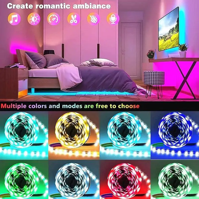 

LED Strip Lights 16.4 Ft APP Control Music Sync LED Lights Adjustable Brightness Timing Function RGB Strip Lighting for Room