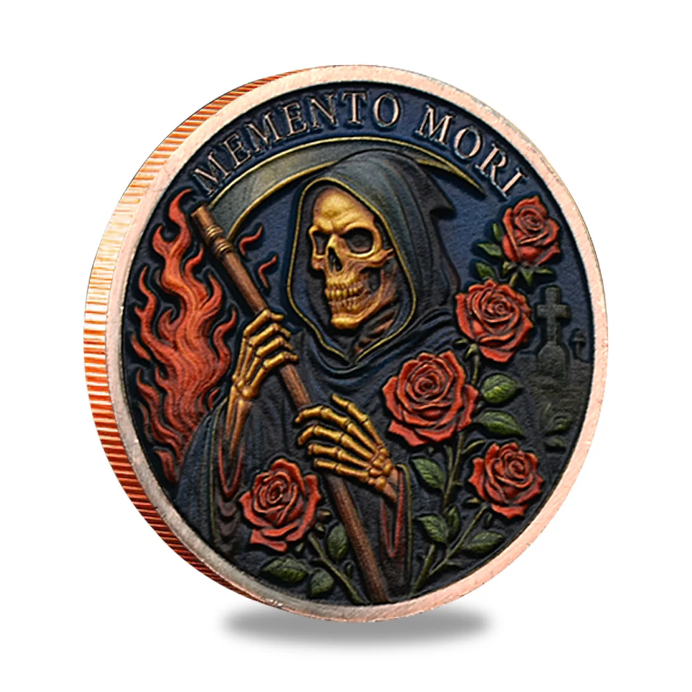 الموت الله، ميمينو موري سبائك الزنك الذهب الوردي التذكارية عملة الجمجمة جائزة معدنية عالية الجودة ثلاثية الأبعاد الإغاثة ميدالية نادرة