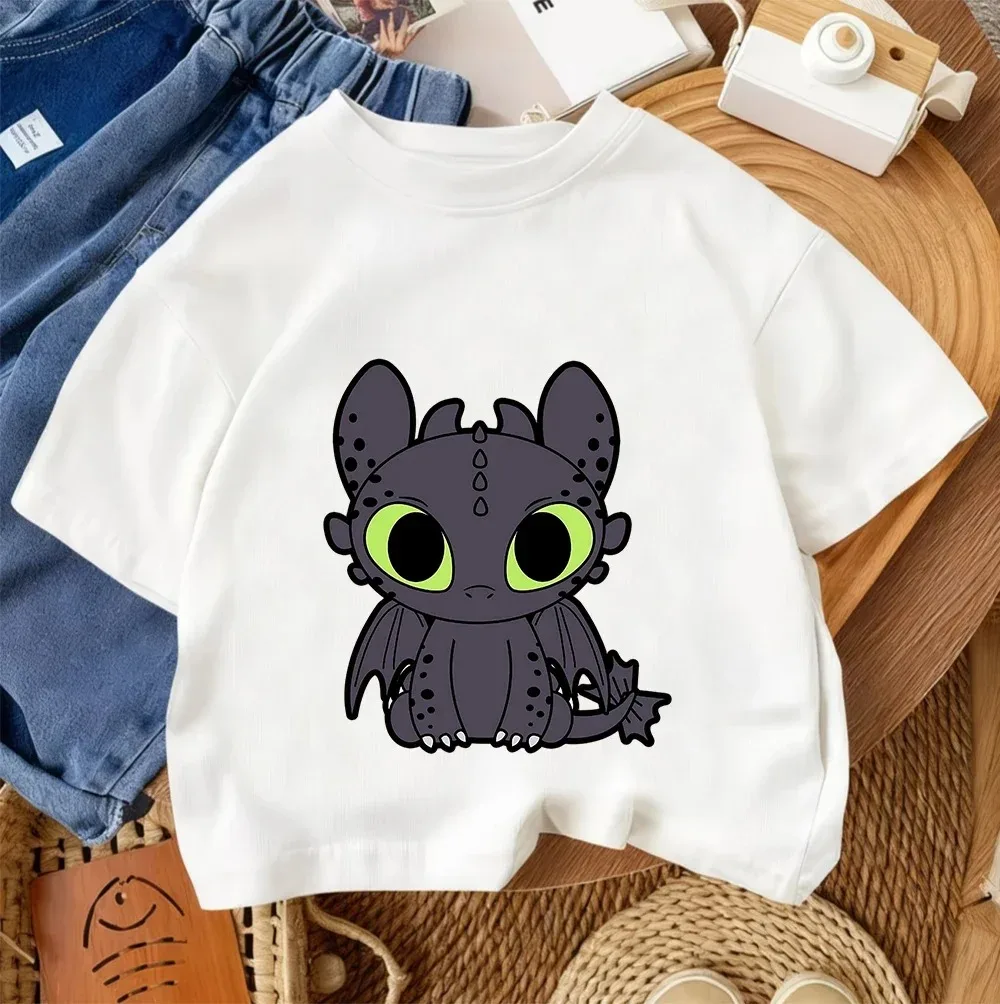 Zahnloses Kind Kurzarm-T-Shirt Jungen Mädchen Drachen-Print Pullover Jugendliche Baumwollkleidung – Detail 5