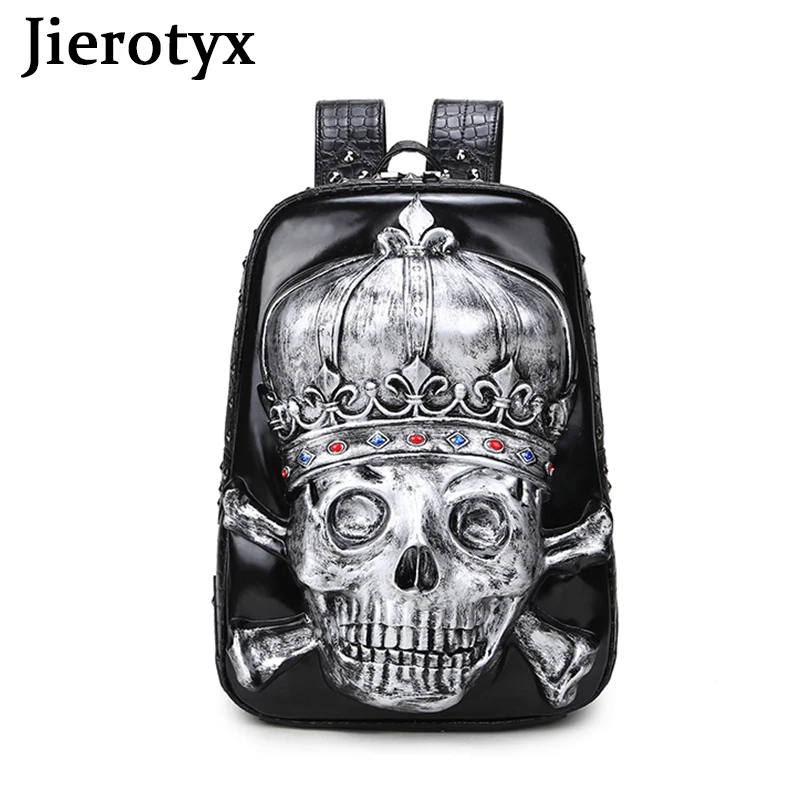 

JIEROTYX Vintage Punk Backpacks for Women and Men 3D Pirate Skull Crown Bags Cartoon School Handbags Knapsack for Teenage Travel