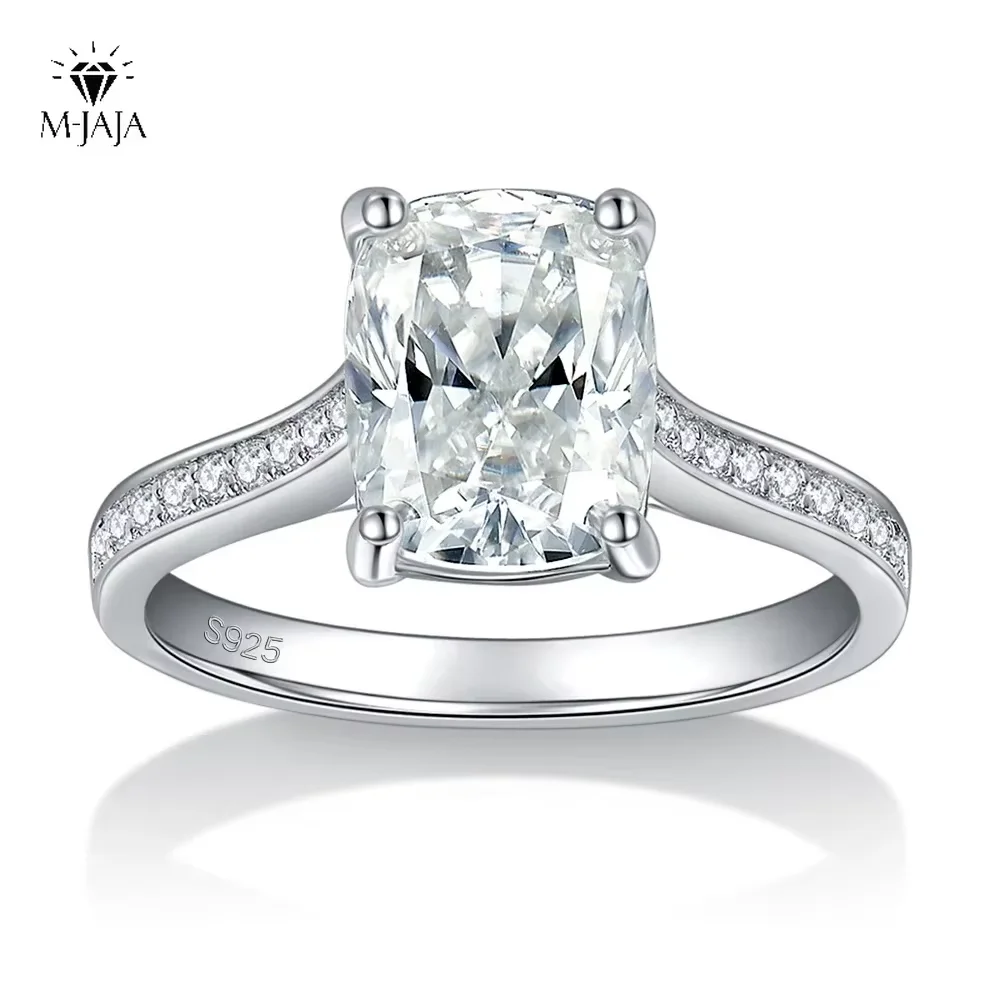 

M-JAJA Moissanite Engagement Ring Women 3ct Cushion Cut 925 Sterling Silver Diamond Rings with Hidden Halo Wedding Band Jewelry