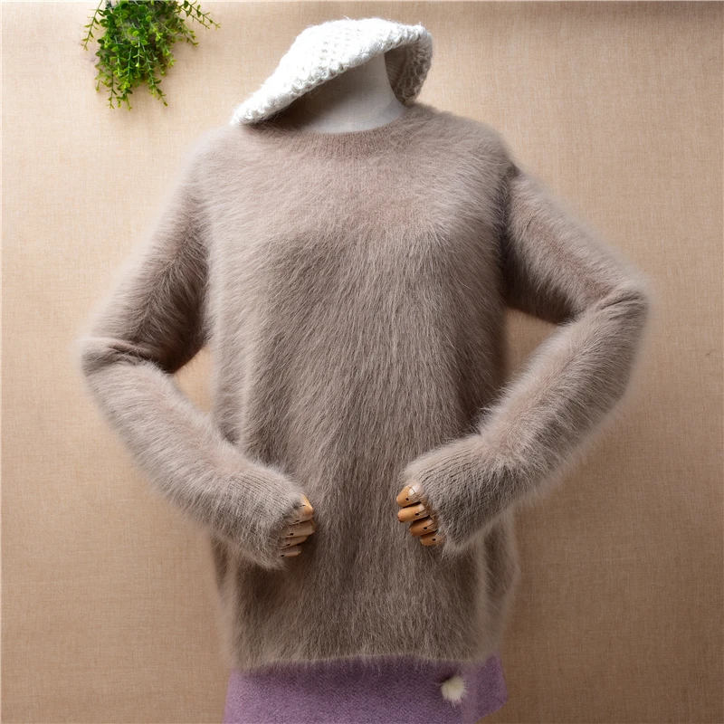 Female Women Fall Winter Clothing Hiary Mink Cashmere Knitted O-Neck Long Sleeves Slim Blouses Angora Pullover Jumper Sweater