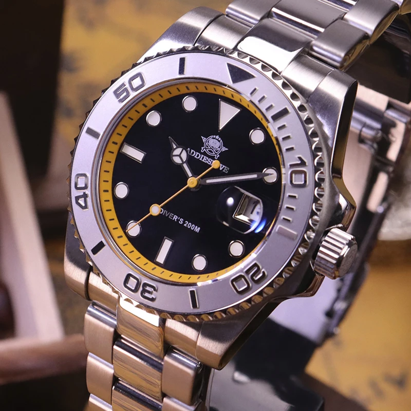 

ADDIESDIVE AD2040 Мужские часы BGW9 Супер светящиеся часы из нержавеющей стали 316L 20 бар Часы для дайвинга из кварцевой стали