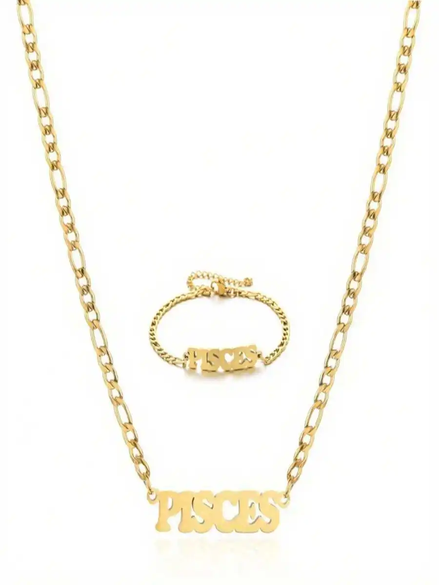 

Stainless Steel Pisces Letter Pendant Necklace And Bracelet Set For Women