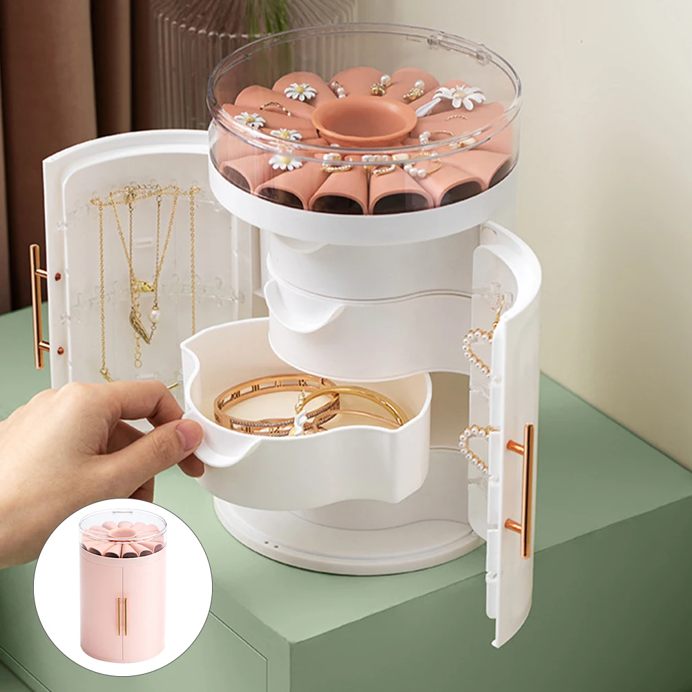 

Desktop Jewelry Storage Box Cylindrical Design Large Capacity Compact Organizer For Earring Necklace Durable Sturdy Container