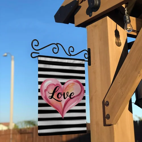 Love Garden Flag Black White Striped Pink Heart Valentine Outdoor Yard House IIX yyi