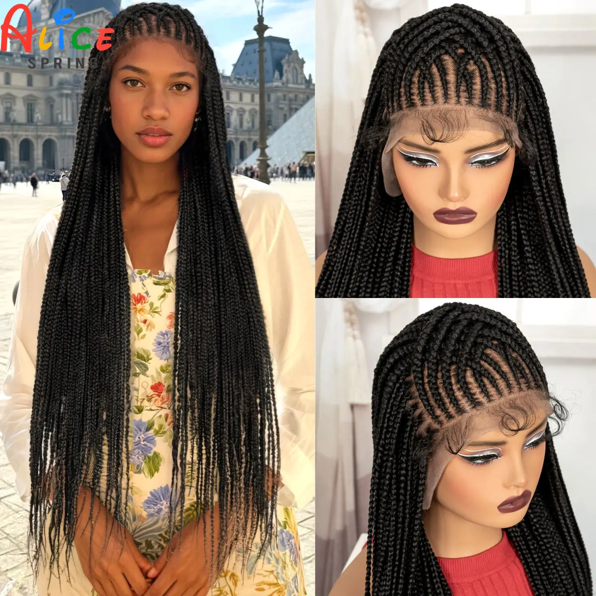 

Cornrow Braided Wigs 34inch Synthetic Full Lace Braided Wig with Baby Hair Lace Frontal Knotless Braids Wig for Black Women
