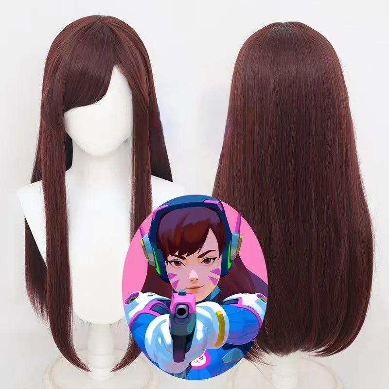 D.Va Song Hana Cosplay Wig, Matte High Temperature Resistant Reddish Brown Long Straight Hair for Halloween Party Comic Con