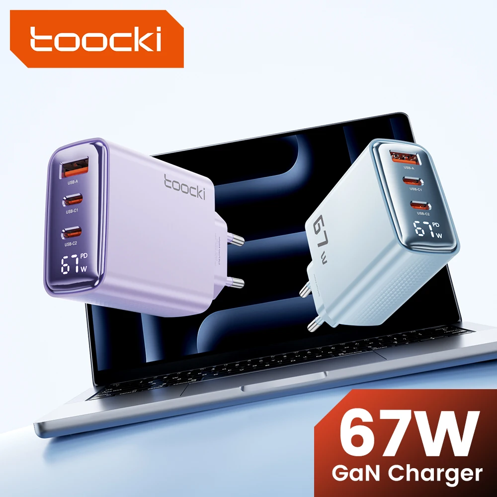 Toocki 67W USB GaN Fast Charger PPS PD 65W 45W Digital Display Type C Phone Charger For iPhone 15 16 17 Samsung S23 S24 Macbook