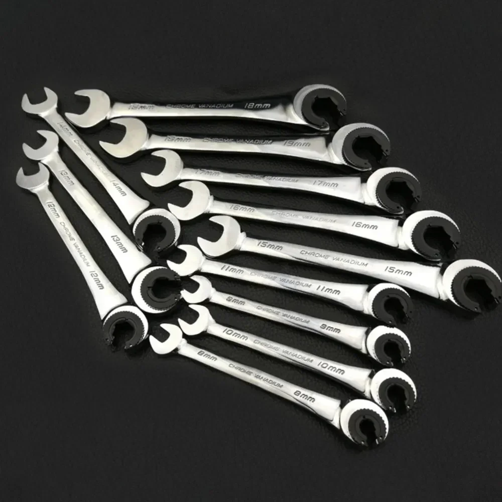 Krachtige 12PCS Gears Ring Wrench Tubing Ratchet Combination Wrenches Set with Open Flex-head 8-19 MM Oil Spanners Hand Tools