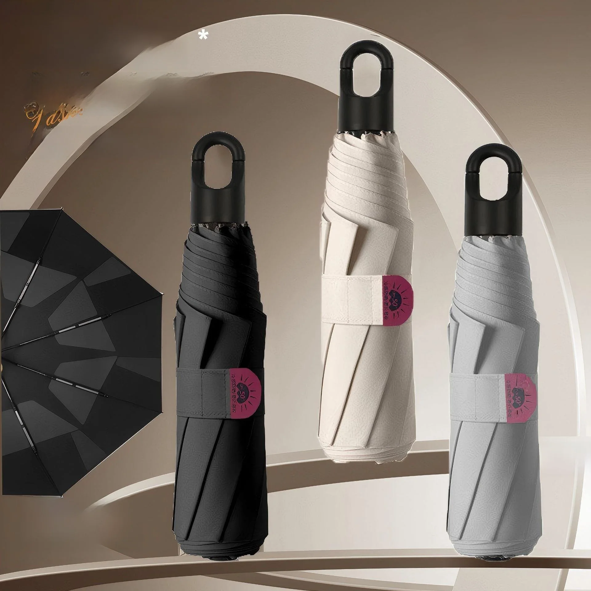 

Новый зонт-трость с деревянной ручкой, защитой от солнца и дождя, с черным покрытием и цифровым принтом