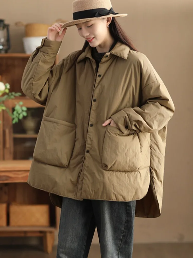 

Thiened Cotton Jaet Women's Winter Warm Casual Long Coat Pure Color Simple Sle Polyester Flannel Inner Design