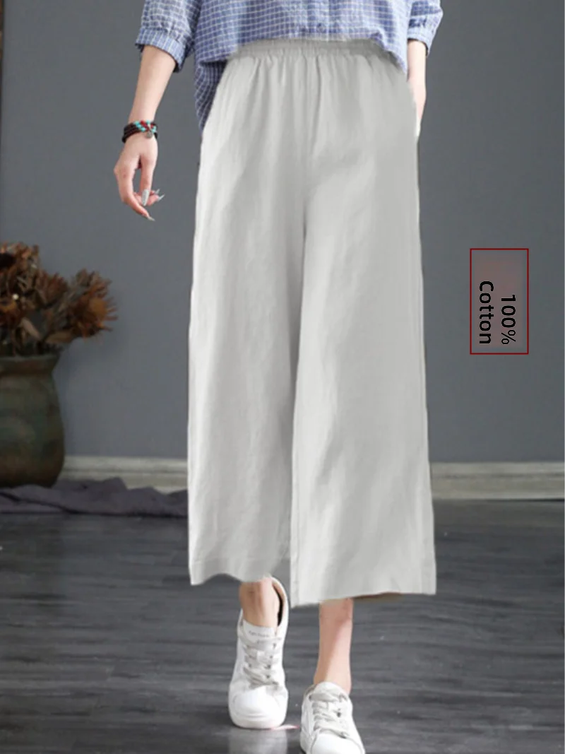 

Хлопковые широкие брюки женские летние новые свободные большие размеры девять очков тонкие прямые повседневные брюки с высокой талией Spor Street Sle