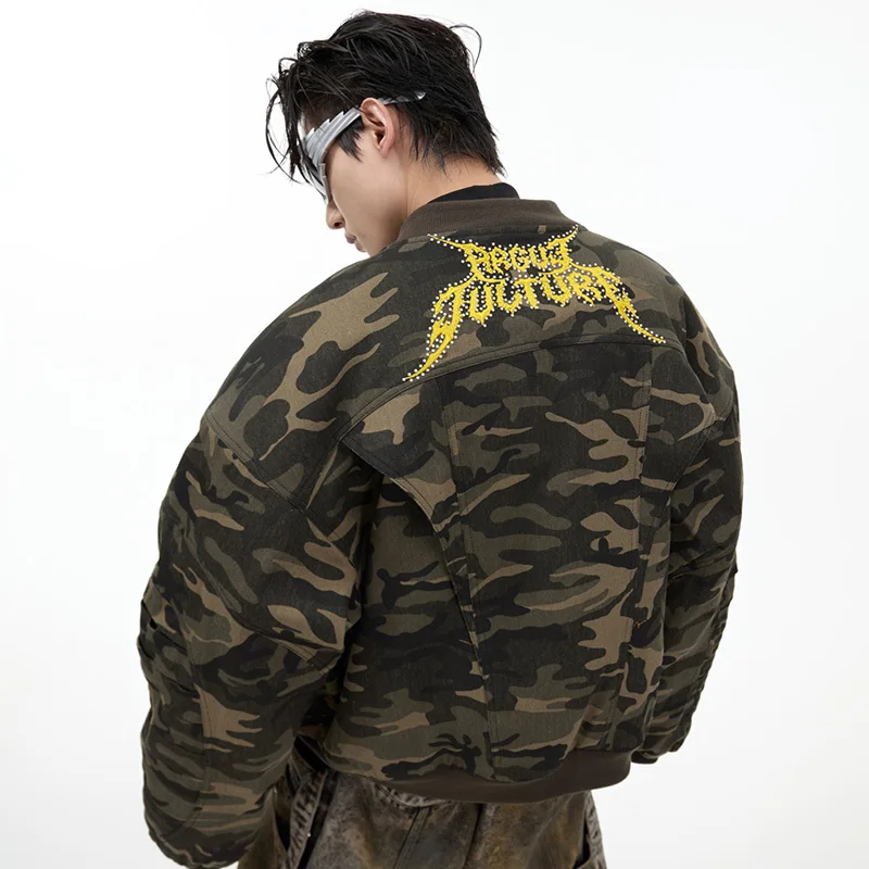 FEWQ Niche Street Camouflage Baseball Uniform Thickened Deconstruction Loose Jacket 2024 Contrast Male Tops Fashion 24E2745