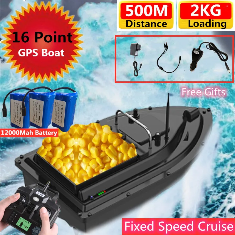 Large hopper GPS Bait Boat Fixed Speed Cruise Auto Feed Fishing Bait Boat 500M 2KG Loading 16 Point GPS Position Nesting Boat To