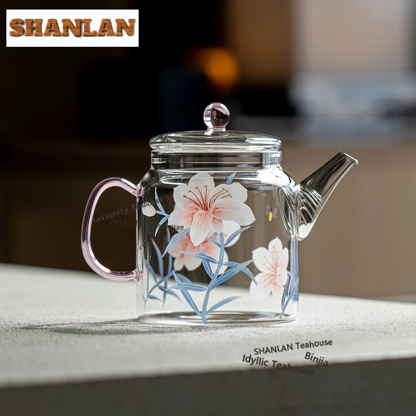 

230ml Lily Flower Glass Teapot Vintage Tea Infuser Pot Tea Maker Kettle With Filter Tea Items Collection Ornaments Accessories
