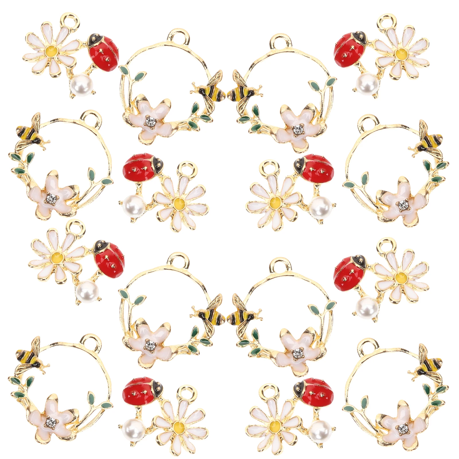 

20pcs Ladybug Flower Charms DIY Jewelry Accessories Cute Alloy Charms For Bracelets Enamel Bugs Beads Bracelet Necklace Parts