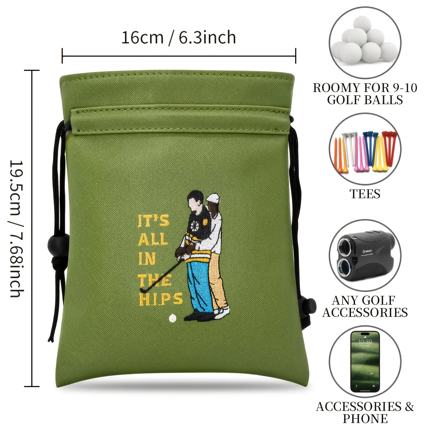Two-Person Golf Bag | Portable Drawstring Bag, Green, for Golf Balls, Suitable for Men and Women, Ideal for Golfers and Gifts image 6