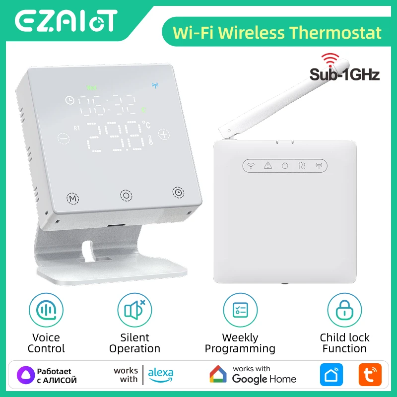 

Термостат для умного дома, Wi-Fi, отопление, водяной/газовый котел Tuya RF433, беспроводной регулятор температуры с питанием от батареи, Alexa Google Home