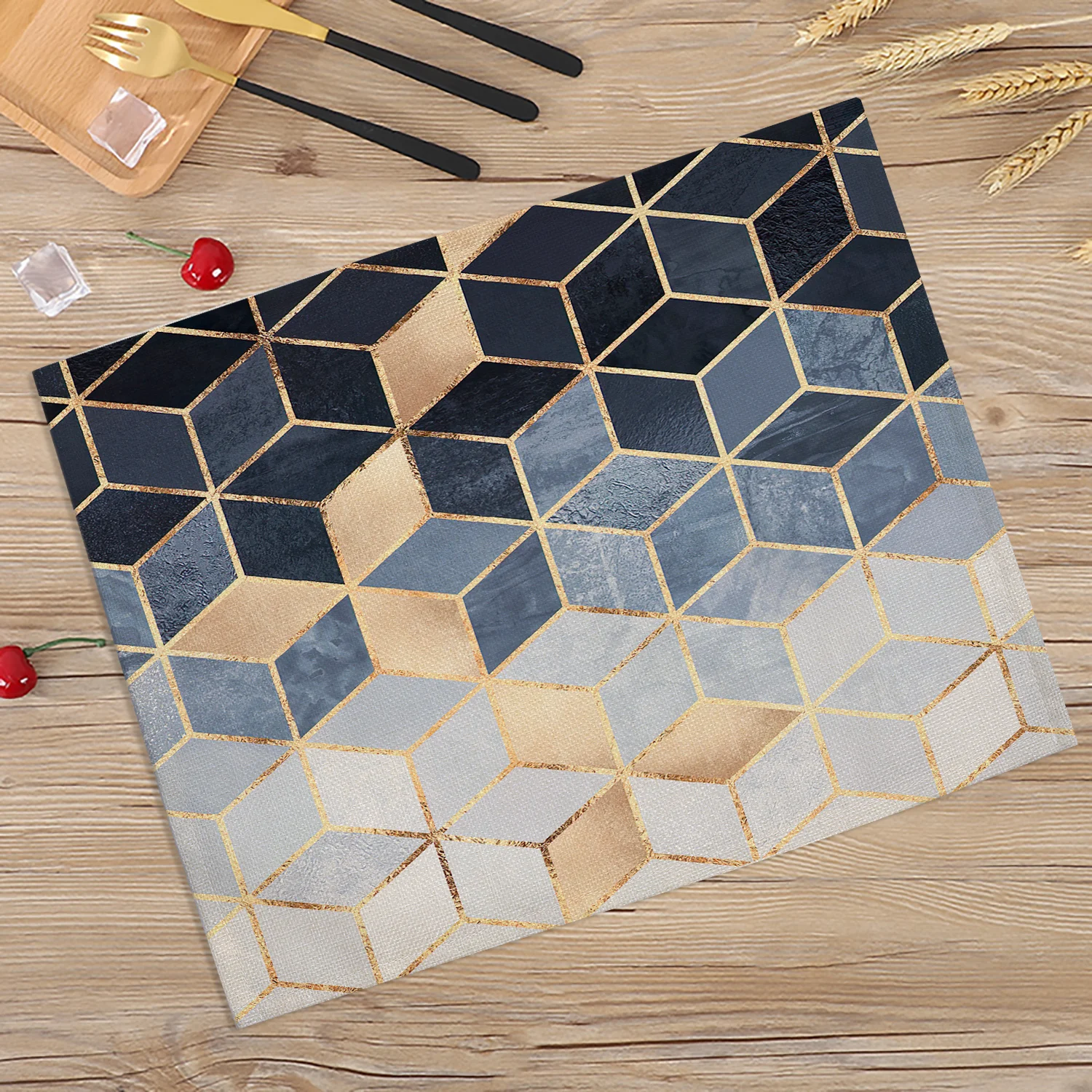 30X40cm Ins Pink Gold Geometric Table Mats Simple Lines Marble Nordic Western Kitchen Placemat Cup Mats Pad Drink Coasters