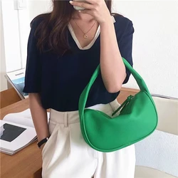 Plain color simple fashion soft leather tote bag all-around girl bag commuting date daily armpit bag small dumpling bag