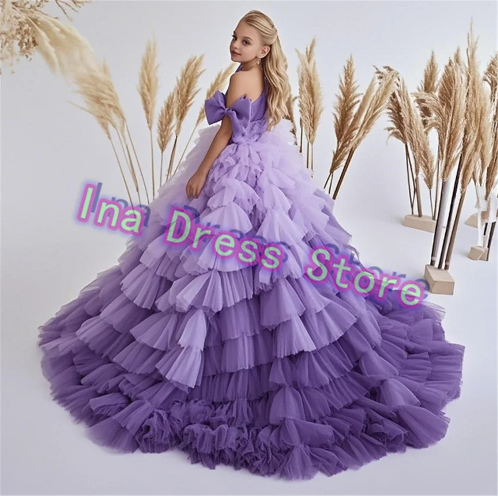 Diana Elegant Flower Girls Dress Purple Tulle Fluffy Wedding Ball Dresses  Single Shoulder Kids Birthday Party Evening Gowns - AliExpress 320