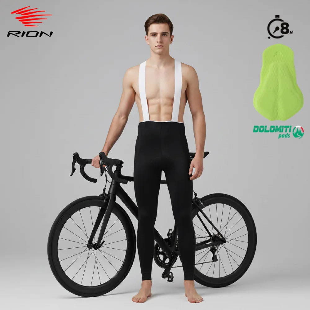 

RION Men Cycling Bib Pants Bicycle Long Trousers MTB Tights Road Pro Bike Bibs Male Windproof Italian Dolomiti Pads 8H Autumn