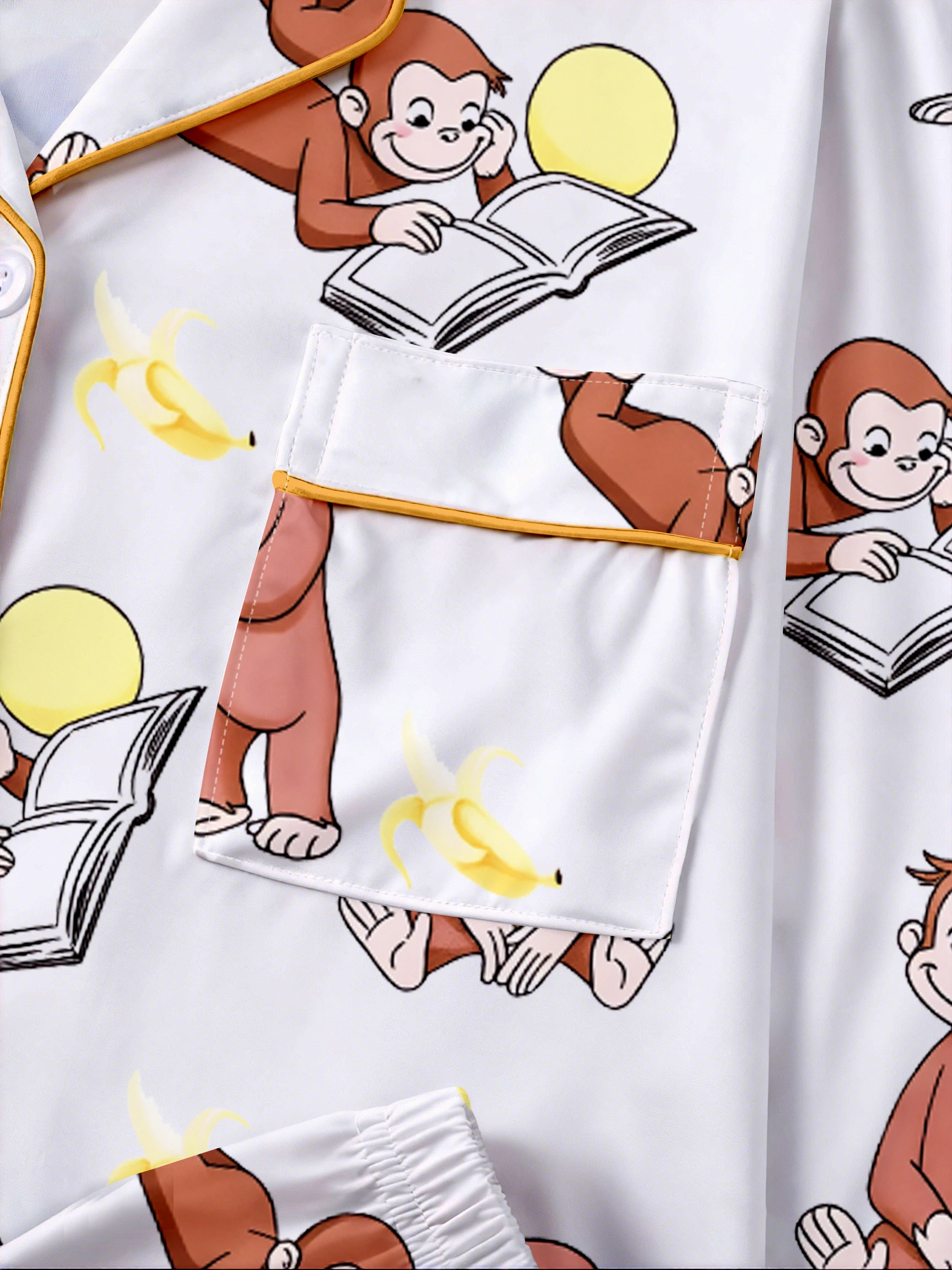 Women's Pajama Set, Monkey Print Pajama Set, Comfortable Turn-Down Collar Top and Shorts image 5