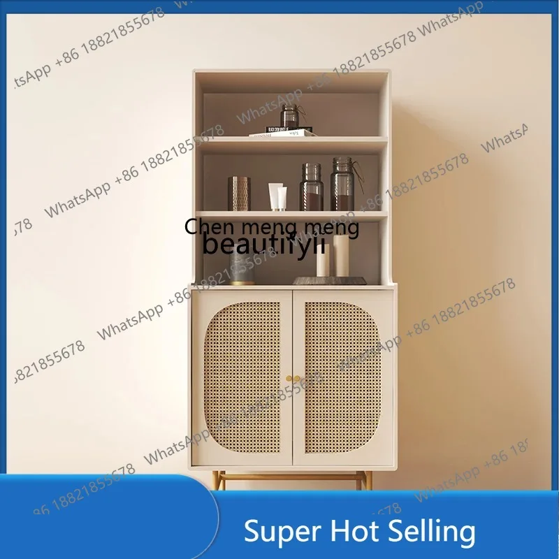 A85 Rattan Tea Table TV Cabinet Unit Solid Wood Small Apartment Living Room Storage Iron Feet Tea Table