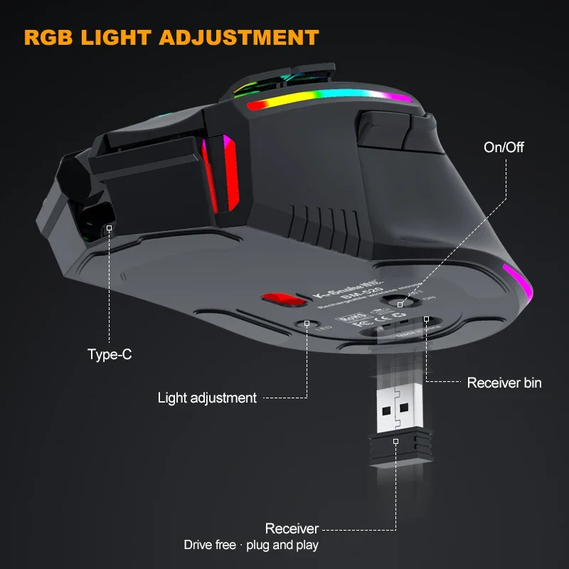 New RGB Rechargeable Wireless Gaming Mouse Desktop Computer Notebook Office Gaming Accesories Mouse  Esports Colorful Gift