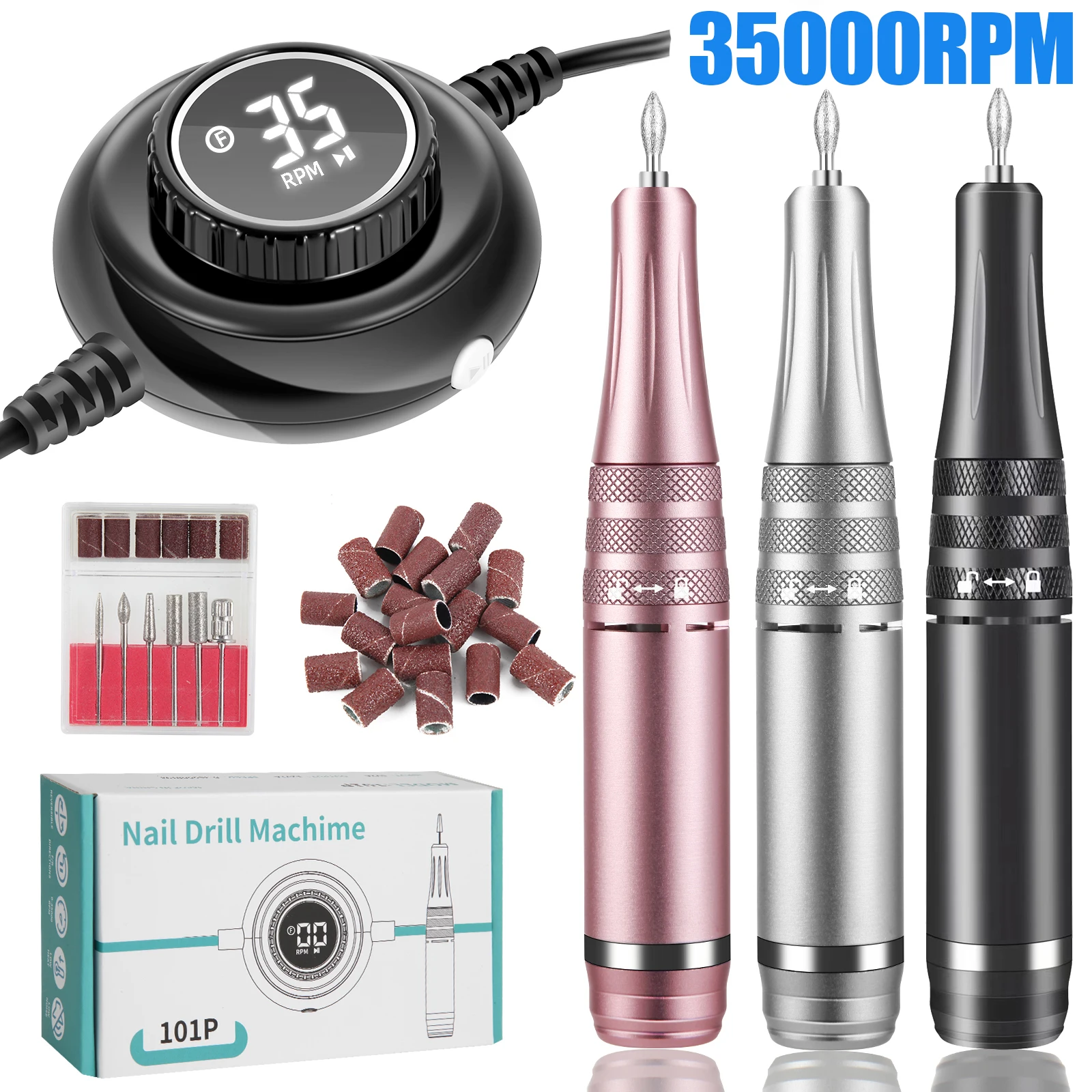 35000RPM Manicure Machine Electric Nail Drill Portable Nail Lathe Electric Manicure Cutter Set Nail Gel Polisher Salon Equipment