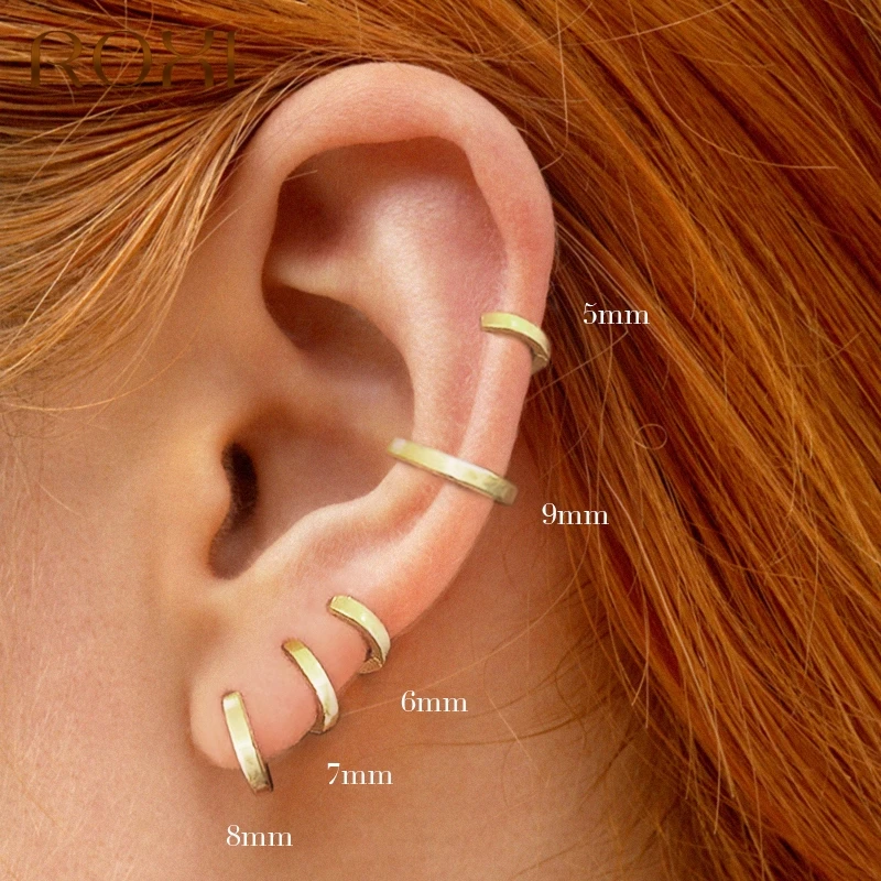 ROXI Minimalism Pendientes Round Glossy Hoop Earrings for Women Cartilage Kolczyki 925 Sterling Silver Fine Jewelry 5/6/7/8/9mm