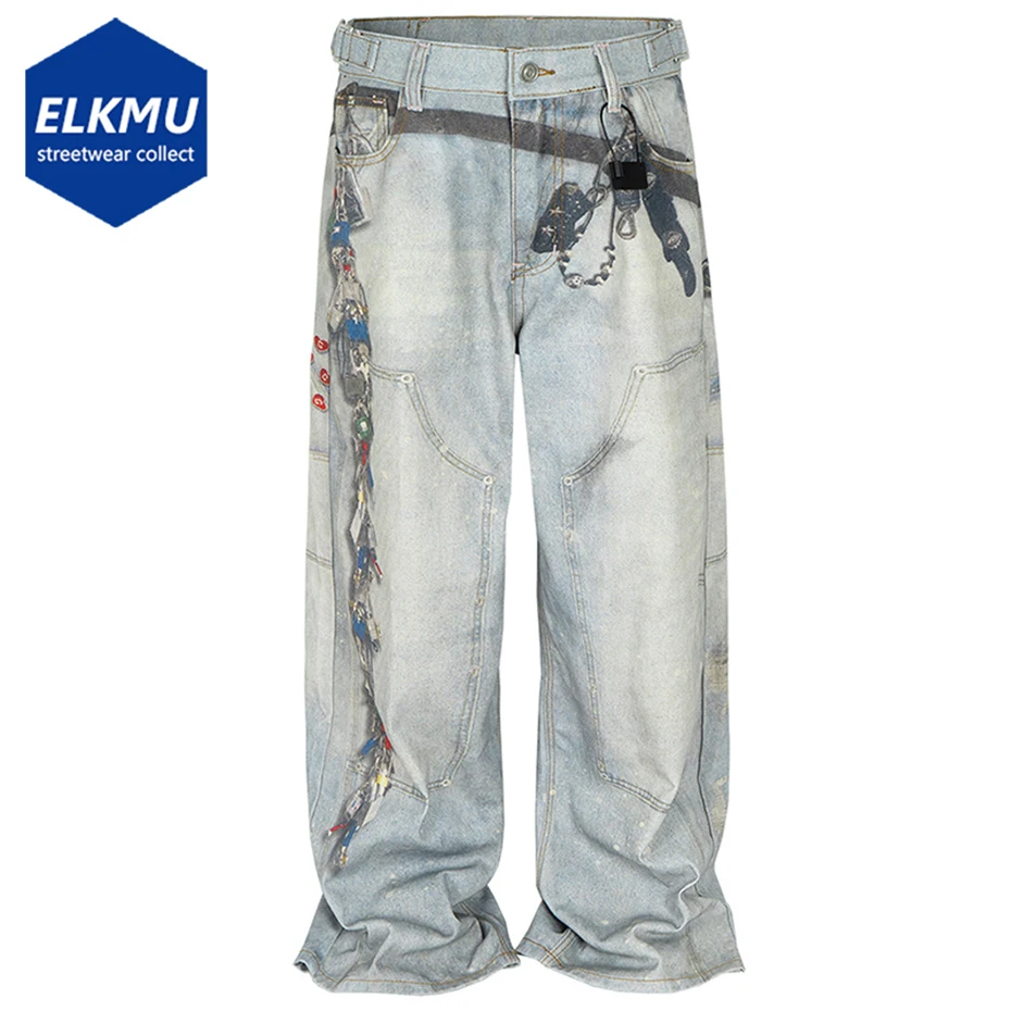 

Keychain Graphic Vintage Baggy Jeans Streetwear Harajuku Hip Hop Jeans Man Casual Loose Straight Denim Pants