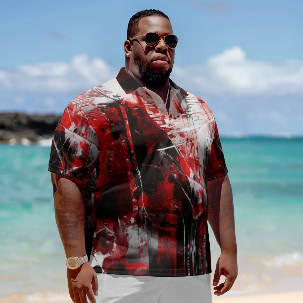 

Мужская классическая рубашка-поло, летняя красная и черная Повседневная рубашка-поло с отложным воротником и смешанным принтом, подходит для покупок и гольфа, 1 шт.