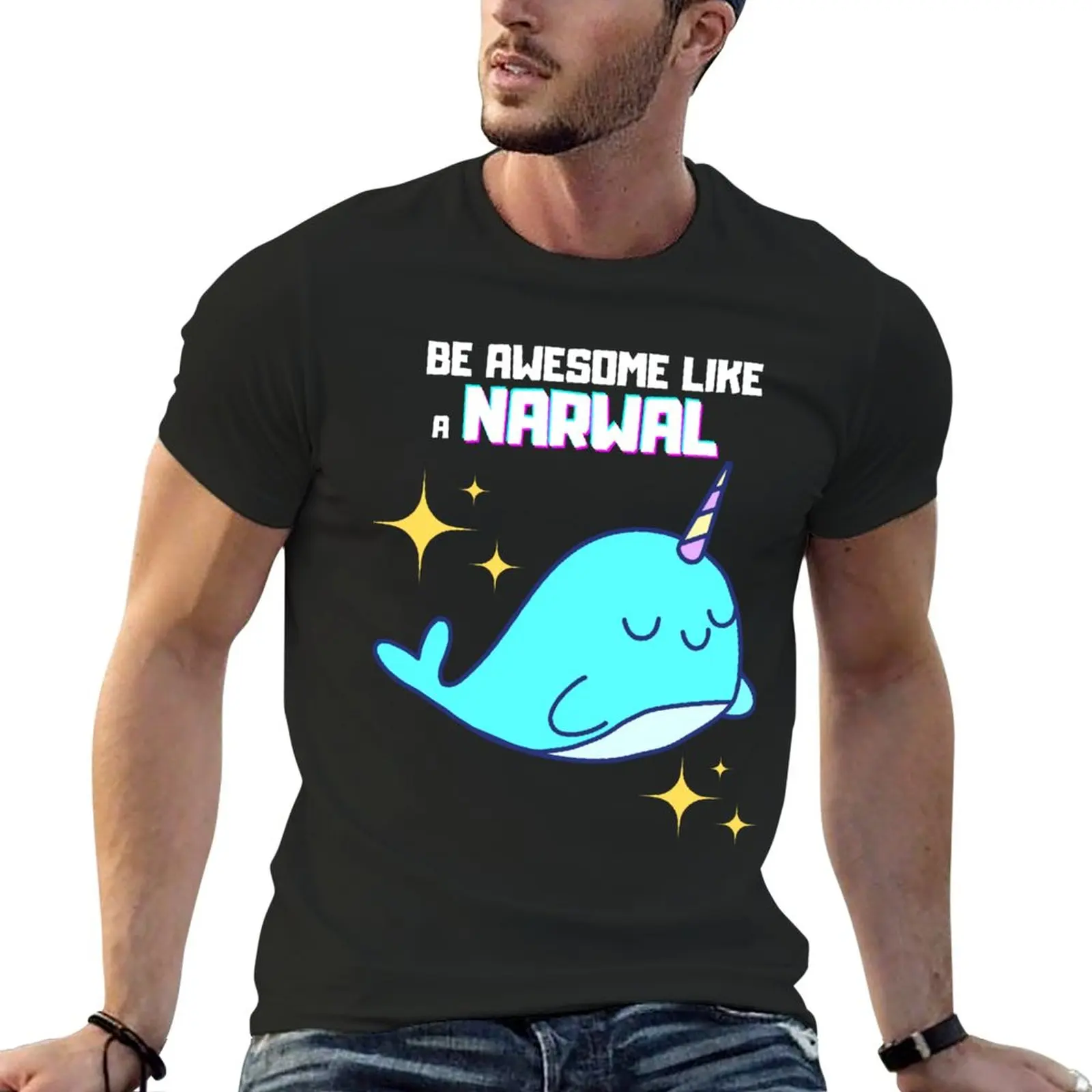 New Be Awesome like a Narwal! T-Shirt T-shirt short plain t-shirt heavyweight t shirts shirts graphic tees men clothings