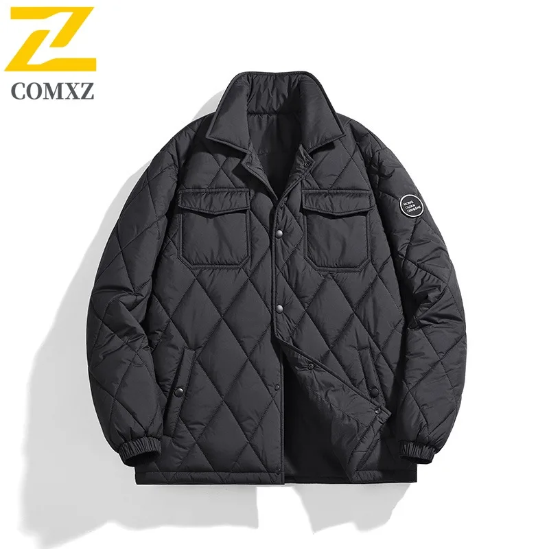 

COMXZ 2025 Winter Hot Sale Solid Color Two Piece Workwear Cotton Japanese Trendy Loose Diamond Quilted Thick Coat