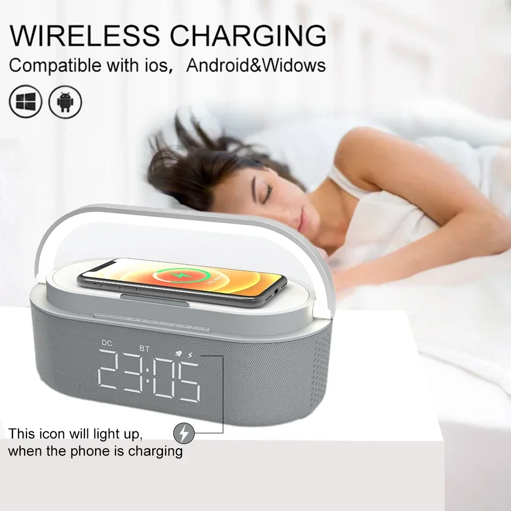 Wireless Charger Bluetooth Speaker Multi-function Radio Night Lamp Adjustable Lighting Support for IPhone Fast Charging Station