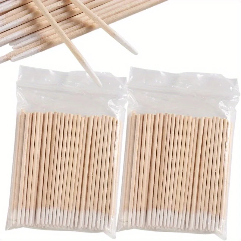 100/300/500pcs Precision Tip Swabs, Eyelash Extension Tools Ear Care Cleaning Wood Sticks Cosmetic Cotton Swab Buds Micro Brush