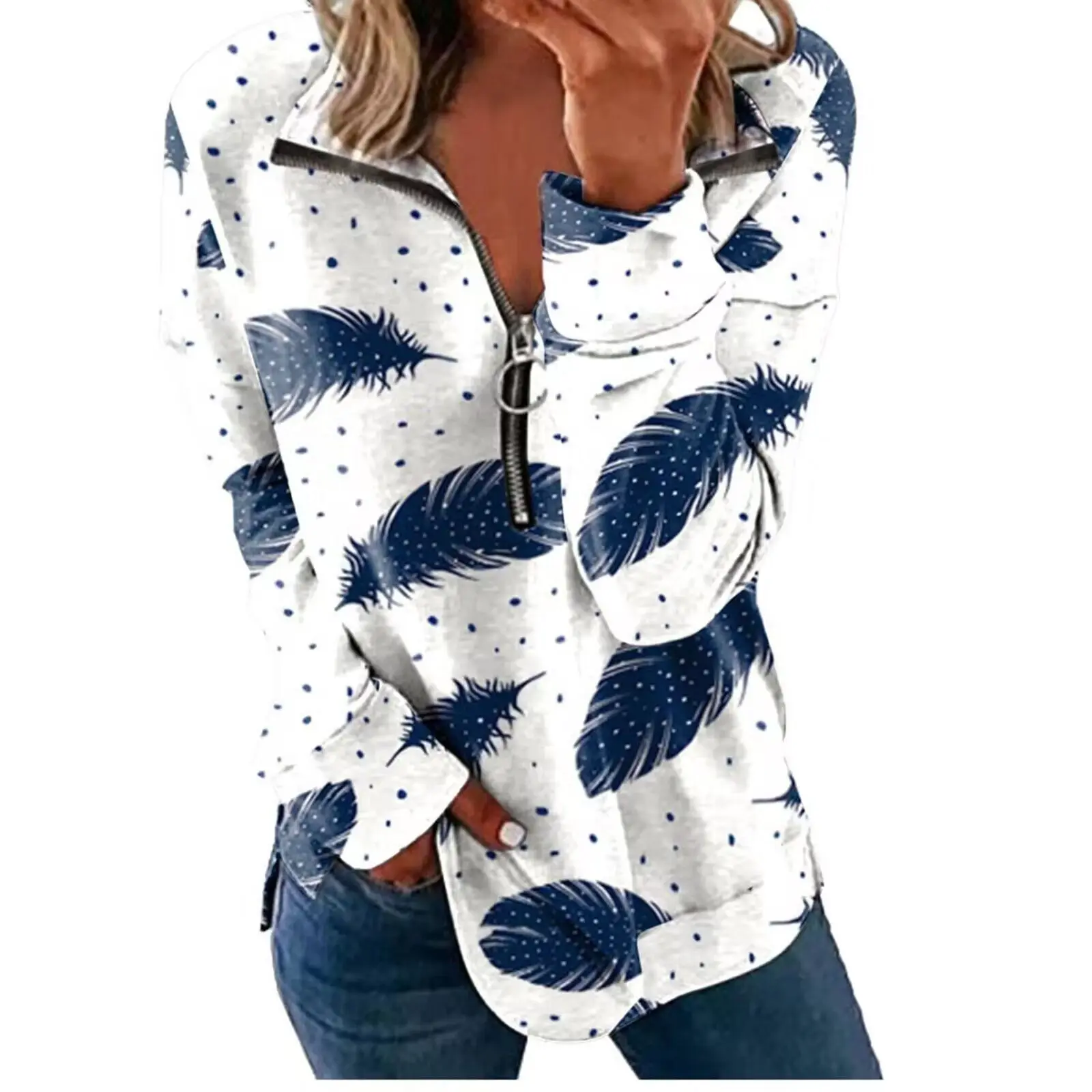 

Amazon Aliexpress Supply 2024 Autumn Women's Cross Border Loose Lapel Zipper Long Sleeved Polo ShirtWF4