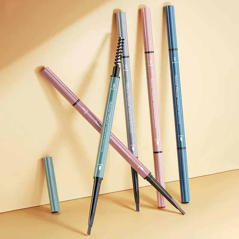 Naturalna brązowa dwustronna gładka, delikatna kredka do brwi, wodoodporna, odporna na pot, długotrwała, utrwalająca makijaż, z pędzelkiem do brwi.