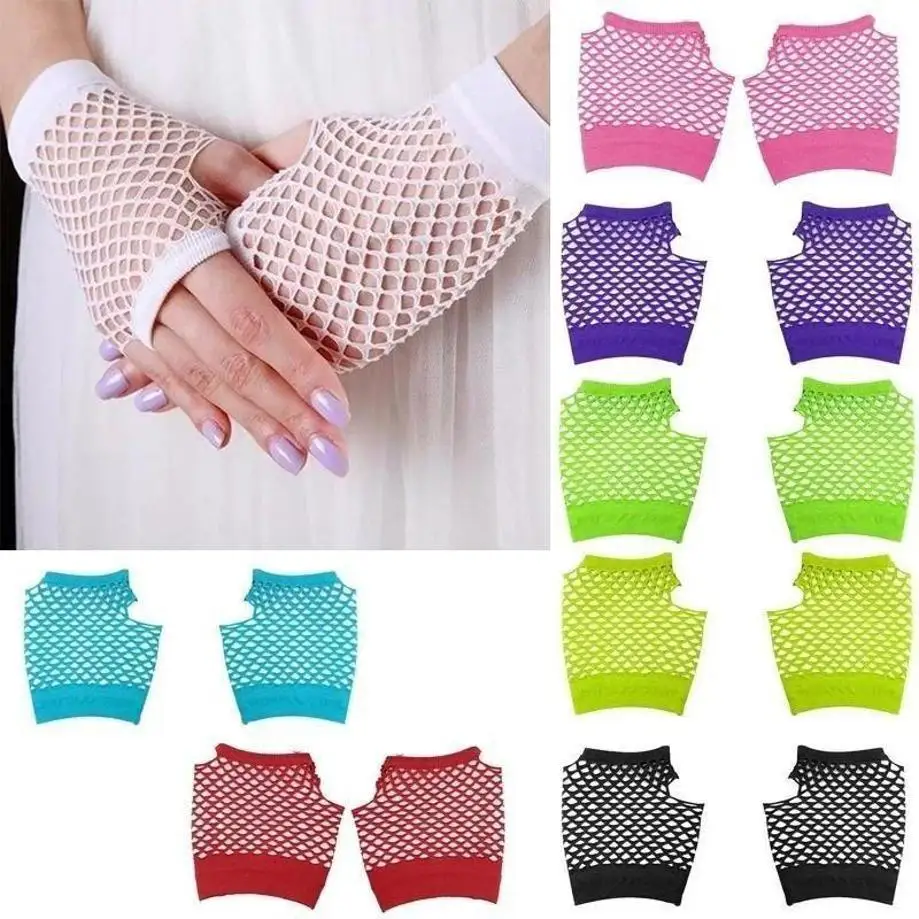 1 Pair Short Fishing Net Gloves Nightclub Multi-color Sexy Elastic Gloves Punk Gloves European And American Hollow Mesh Gloves