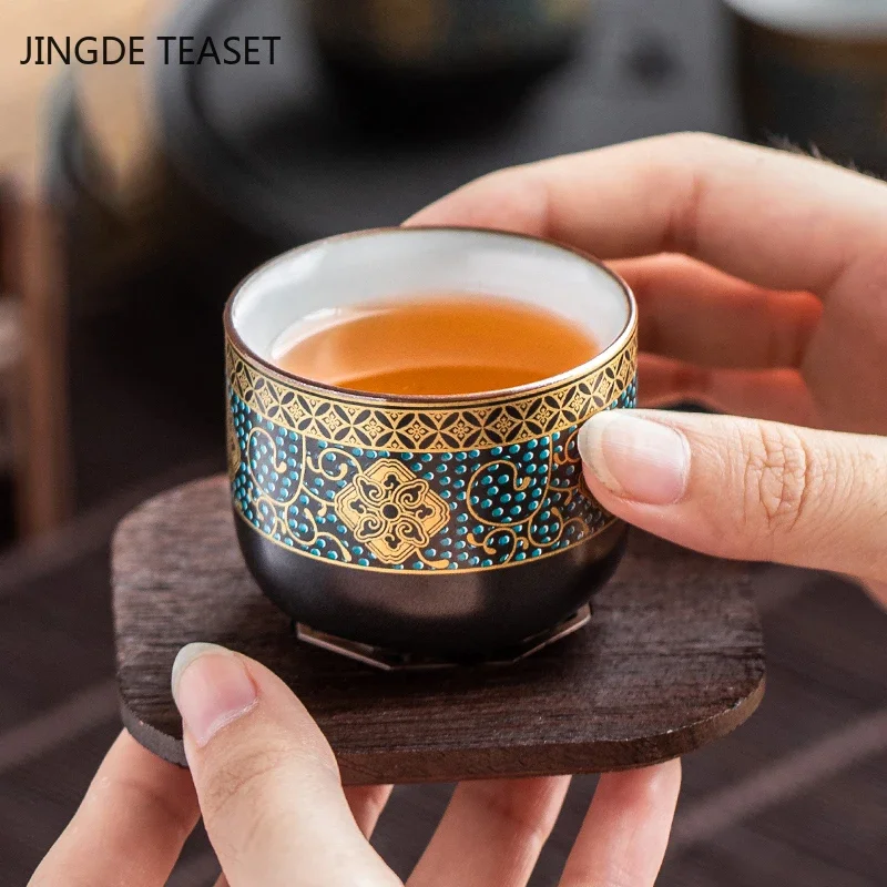3pcs Chinese Retro Ceramics Small Teacup Exquisite pattern single cup Tea bowl Crockery Fine Tea Cup Teaware accessories