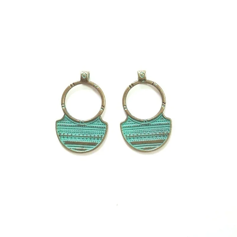 New 10pcs 36MM Retro Patina Plated Zinc Alloy Green Round Hollow Out Charm Pendants for DIY Handmade Jewelry Accessories