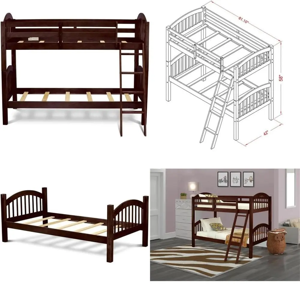 

Двухъярусная кровать Twin Over Twin с лестницей и защитным ограждением, отделка Java