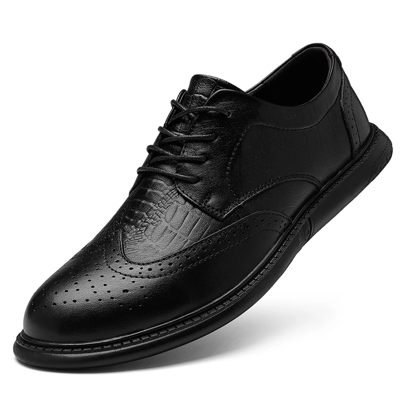 Big Size Mens Formal Genuine Leather Dress Shoes British Stylish Business Dress Men Flats High Quality Brogues Oxford Shoes Men