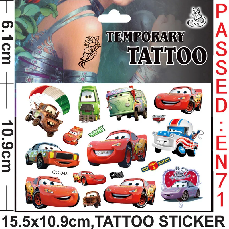 Disney Anime Cars Tattoo Stickers Kawaii Lightning McQueen Stickers Cartoon Children Tattoo Stickers Toys Kids Gifts