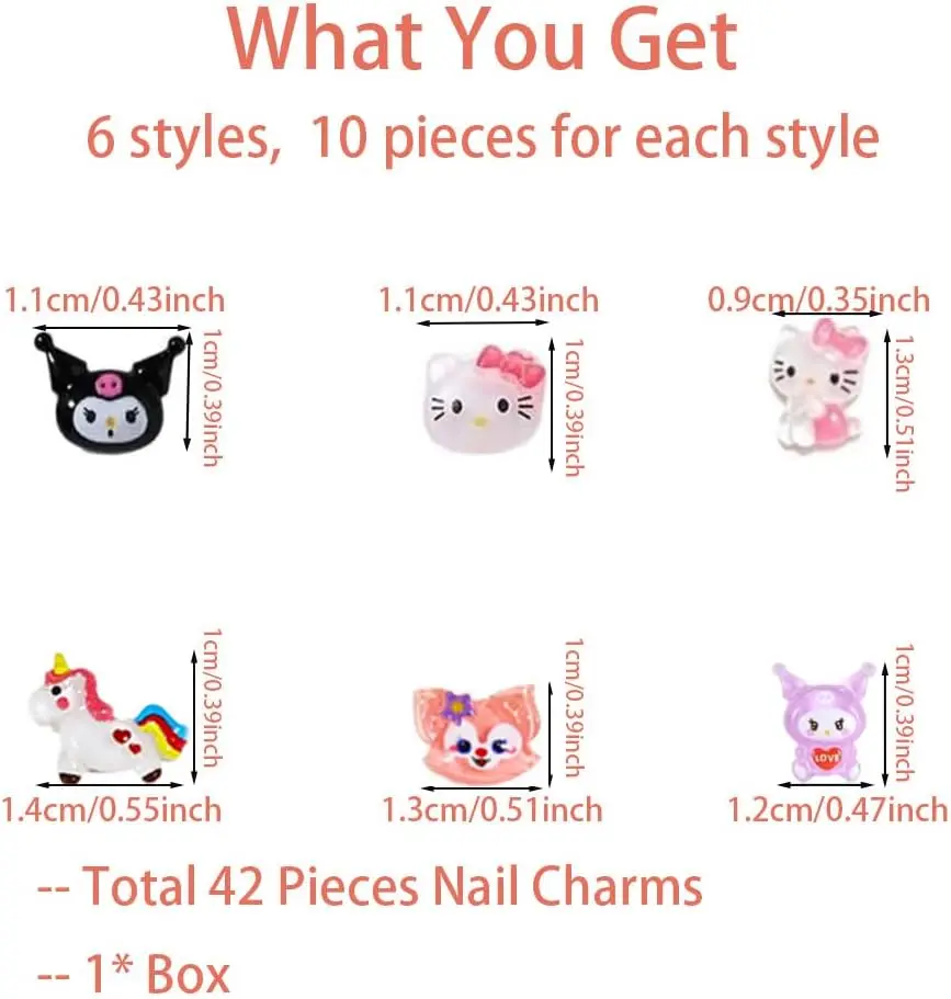 Dijes de Arte de uñas de gato de gatito 3D, decoraciones de uñas de unicornio Tembelle Kawaii de dibujos animados, arte de uñas, limo de uñas de resina, caballo arcoíris Helo