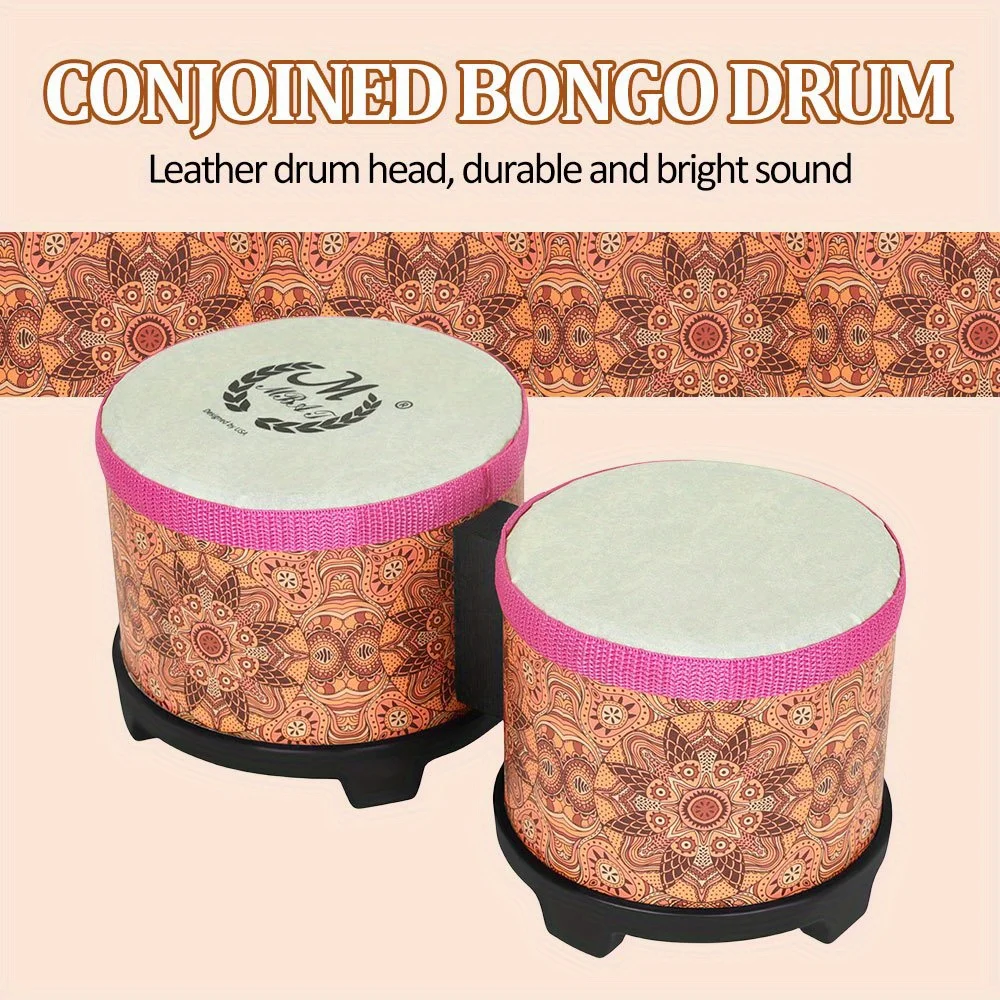 MBAT J168 Bongo Drums Sheepskin DrumHead - 5inch and 6inch Conjoined Drum Set Suitable For Latin and Afro-Cuban Styles Music