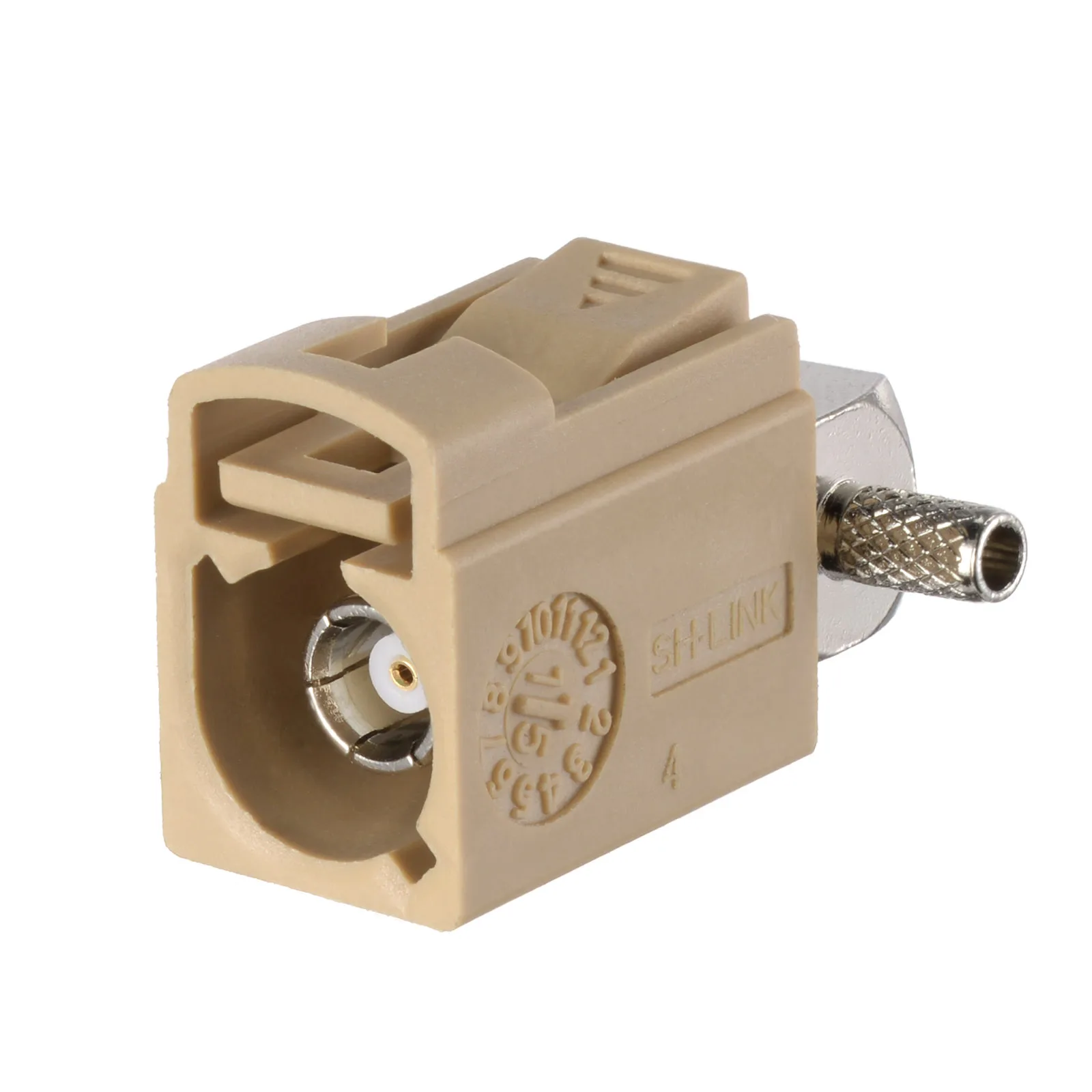 Superbat Feminino Ângulo Direito Crimp, Fakra Código I, Conector RF para RG316 RG174 Cabo, Bege